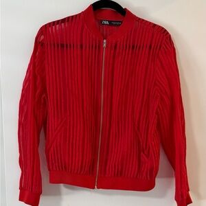 Zara Women's Red Textured Bomber Jacket